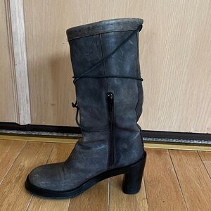 ANN DEMEULEMEESTER Grey Leather Lace up Boots